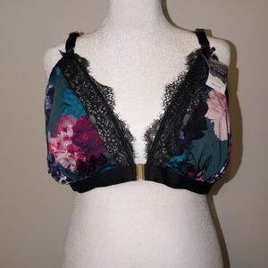 Cacique Black and Purple Floral Lace Front Clasp Bra NWT